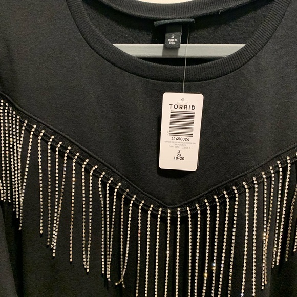 TORRID Drop Shoulder Rhinestone Fringe Sweatshirt - Picture 4 of 4